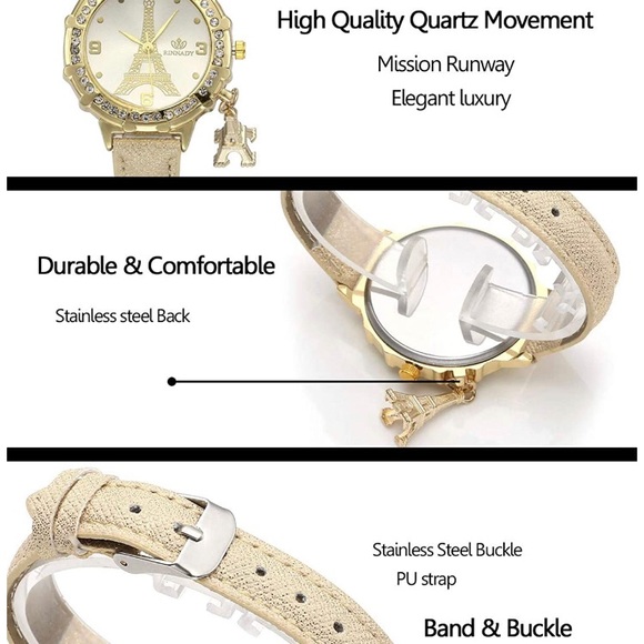 Fashion Tower Gold Watch W/ Tower Charm Pendant - Picture 3 of 6